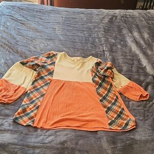 Colorblock Plaid Knit Top